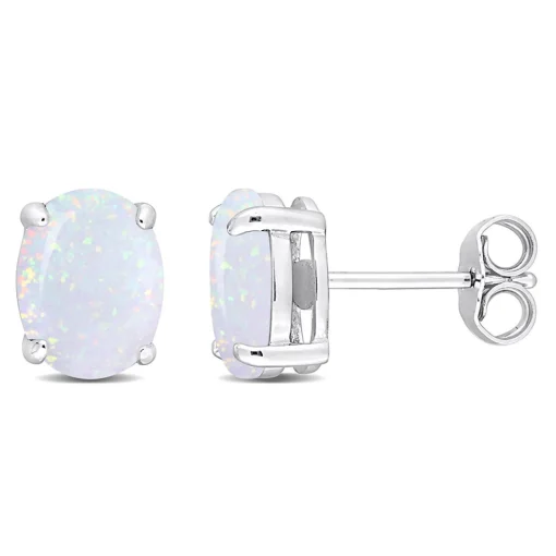 Oval-Shaped Lab Created Opal Stud Earrings In Sterling Silver