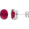 Oval-Shaped Lab Created Ruby Stud Earrings In Sterling Silver