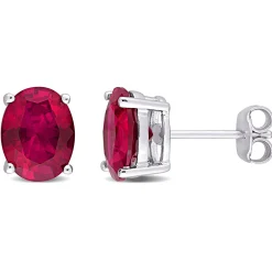 Oval-Shaped Lab Created Ruby Stud Earrings In Sterling Silver