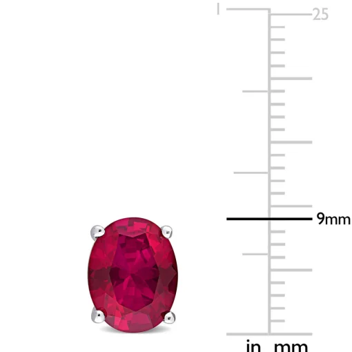 Oval-Shaped Lab Created Ruby Stud Earrings In Sterling Silver