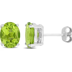 Oval-Shaped Peridot Stud Earrings In Sterling Silver