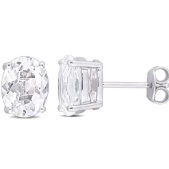 Oval-Shaped White Topaz Stud Earrings In Sterling Silver