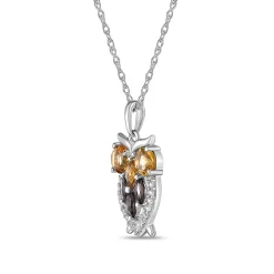 Owl Pendant With Smokey Quartz, Citrines, And White Sapphires In Sterling Silver