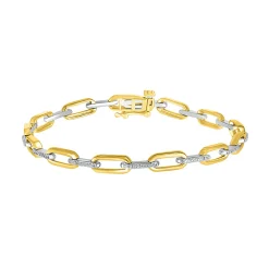 Paperclip Chain Bracelet With Diamonds In 10K Yellow & White Gold (1/4 Ct. Tw.)