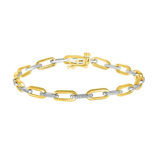 Paperclip Chain Bracelet With Diamonds In 10K Yellow & White Gold (1/4 Ct. Tw.)
