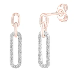 Paperclip Earrings With Diamonds In 10K Rose Gold (1/5 Ct. Tw.)