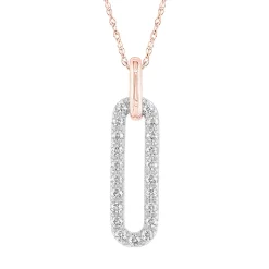 Paperclip Pendant Necklace With Diamonds In 10K Rose Gold (1/5 Ct. Tw.)