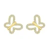 Pave Diamond Butterfly Earrings In 10K Yellow Gold (1/7 Ct. Tw.)