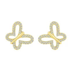 Pave Diamond Butterfly Earrings In 10K Yellow Gold (1/7 Ct. Tw.)