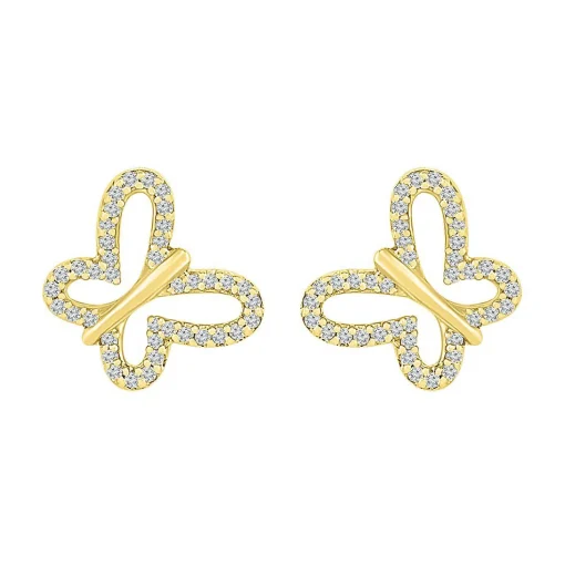 Pave Diamond Butterfly Earrings In 10K Yellow Gold (1/7 Ct. Tw.)