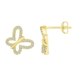 Pave Diamond Butterfly Earrings In 10K Yellow Gold (1/7 Ct. Tw.)
