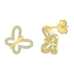 Pave Diamond Butterfly Earrings In 10K Yellow Gold (1/7 Ct. Tw.)