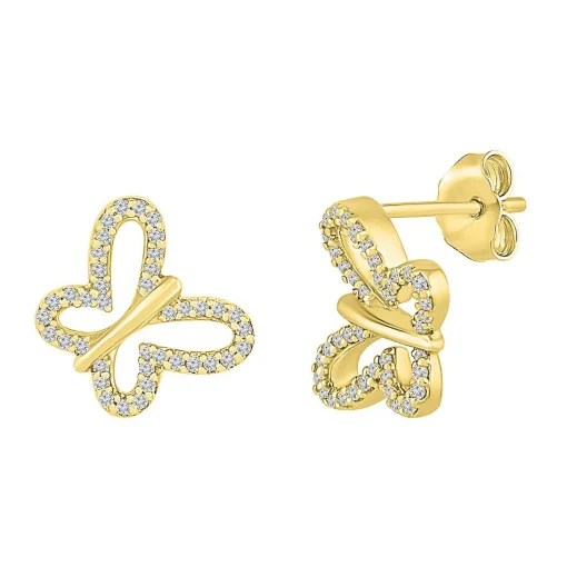 Pave Diamond Butterfly Earrings In 10K Yellow Gold (1/7 Ct. Tw.)
