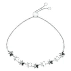 Paw Print Bolo Bracelet With Black & White Diamonds In Sterling Silver (1/10 Ct. Tw.)