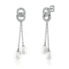 Pearl & Diamond Dangle Earrings In 14K White Gold (1/8 Ct. Tw.)