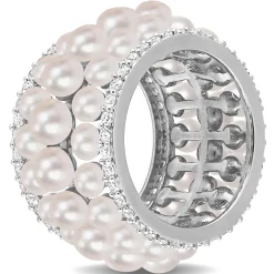 Pearl And Lab-Created White Sapphire Ring In Sterling Silver