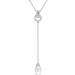 Pearl Drop Necklace With White Topaz In Sterling Silver