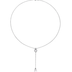 Pearl Drop Necklace With White Topaz In Sterling Silver