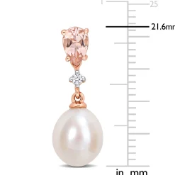 Pearl Earrings With Morganite And Diamond Accent In 10K Rose Gold
