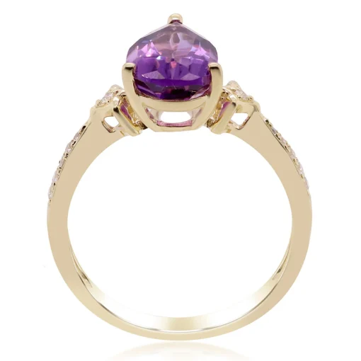 Pear-Shaped Amethyst Ring With Diamond Accents In 10K Yellow Gold