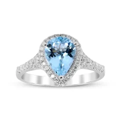 Pear-Shaped Aquamarine & Diamond Ring In 14K White Gold (1/3 Ct. Tw.)