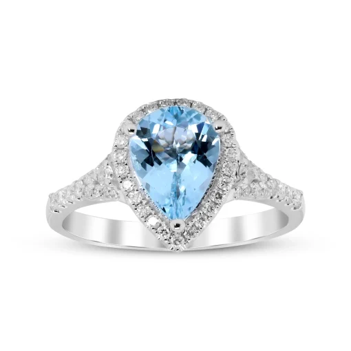 Pear-Shaped Aquamarine & Diamond Ring In 14K White Gold (1/3 Ct. Tw.)
