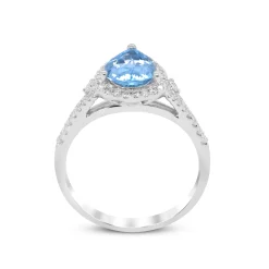Pear-Shaped Aquamarine & Diamond Ring In 14K White Gold (1/3 Ct. Tw.)