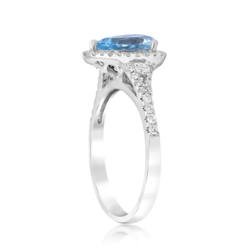 Pear-Shaped Aquamarine & Diamond Ring In 14K White Gold (1/3 Ct. Tw.)