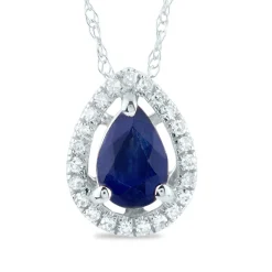 Pear-Shaped Blue Sapphire Pendant With Diamond Accents In 14K White Gold