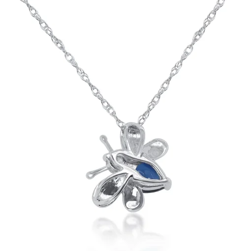 Pear-Shaped Blue Sapphire & Diamond Bee Pendant In 10K White Gold
