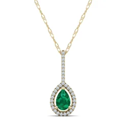 Pear-Shaped Emerald & Diamond Accent Pendant In 14K Yellow Gold