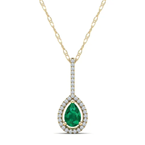 Pear-Shaped Emerald & Diamond Accent Pendant In 14K Yellow Gold