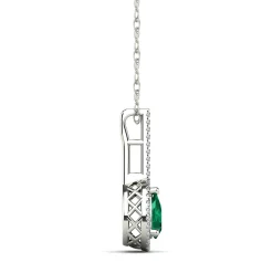 Pear-Shaped Emerald & Diamond Pendant In 14K White Gold