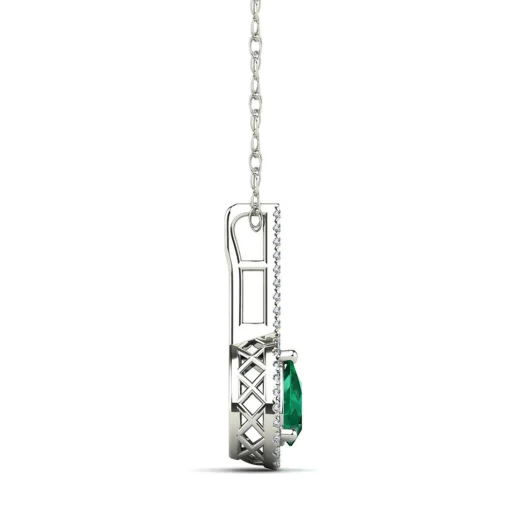 Pear-Shaped Emerald & Diamond Pendant In 14K White Gold