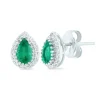 Pear-Shaped Emerald And Diamond Earrings In 14K White Gold (1/7 Ct. Tw.)