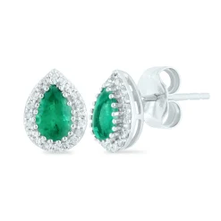 Pear-Shaped Emerald And Diamond Earrings In 14K White Gold (1/7 Ct. Tw.)
