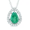 Pear-Shaped Emerald Pendant With Diamond Accents In 14K White Gold