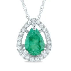 Pear-Shaped Emerald Pendant With Diamond Accents In 14K White Gold