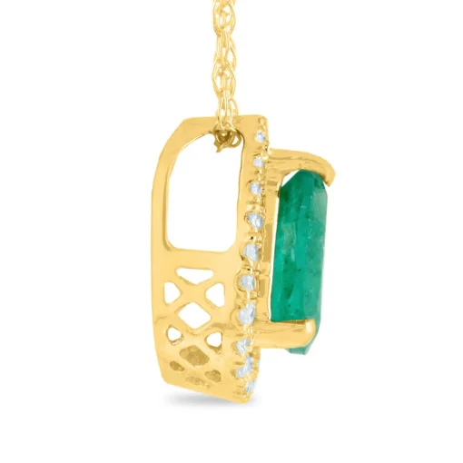 Pear-Shaped Emerald Pendant With Diamond Accents In 14K Yellow Gold