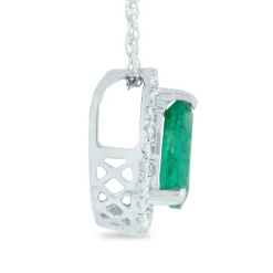 Pear-Shaped Emerald Pendant With Diamond Accents In 14K White Gold