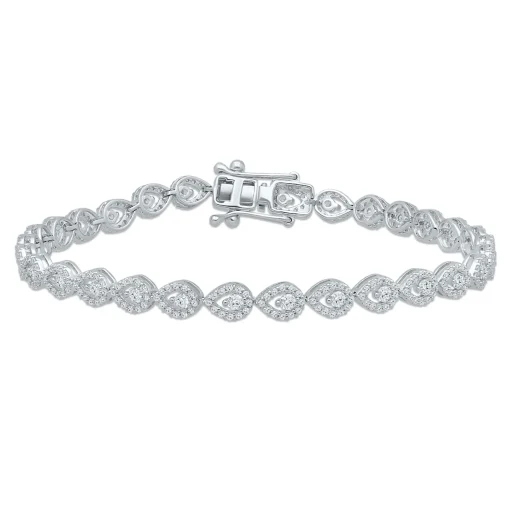 Pear-Shaped Halo Diamond Line Bracelet In 10K White Gold (2 Ct. Tw.)