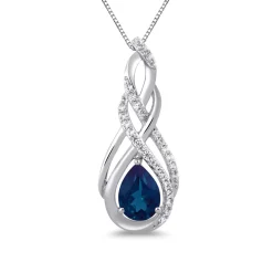 Pear-Shaped Lab Created Blue & White Sapphire Pendant In Sterling Silver