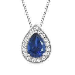 Pear-Shaped Lab Created Blue & White Sapphire Pendant In Sterling Silver