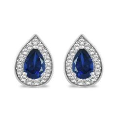 Pear-Shaped Lab Created Blue & White Sapphire Earrings In Sterling Silver