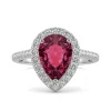 Pear-Shaped Lab Created Ruby & Moissanite Halo Ring In 14K White Gold