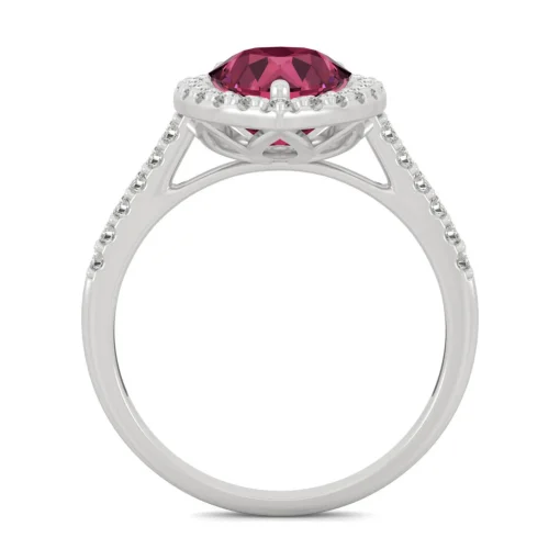 Pear-Shaped Lab Created Ruby & Moissanite Halo Ring In 14K White Gold