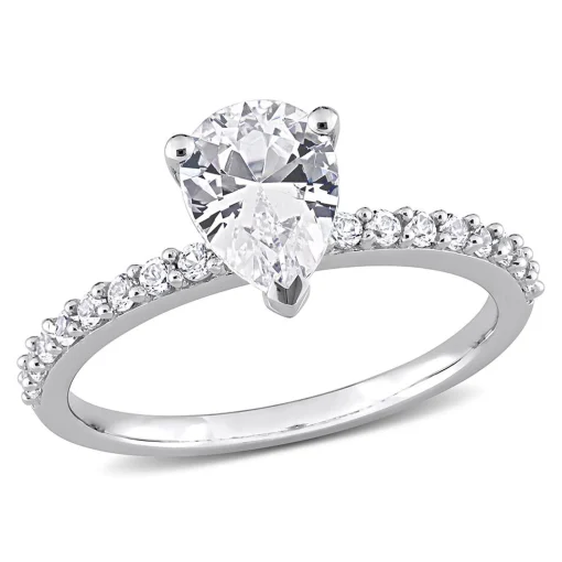 Pear-Shaped Lab Created White Sapphire Ring In 10K White Gold