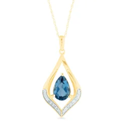 Pear-Shaped London Blue Topaz & Diamond Pendant In 10K Yellow Gold