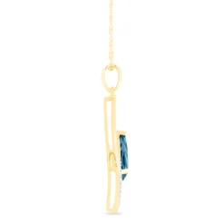Pear-Shaped London Blue Topaz & Diamond Pendant In 10K Yellow Gold