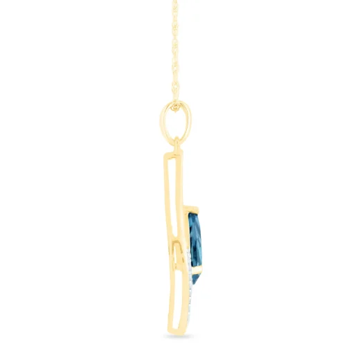 Pear-Shaped London Blue Topaz & Diamond Pendant In 10K Yellow Gold